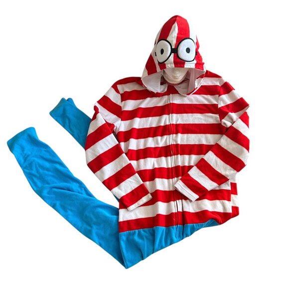 Where’s Waldo Adult Costume One Piece Fleece Jumpsuit Sz L Licensed DreamWorks - Picture 1 of 9